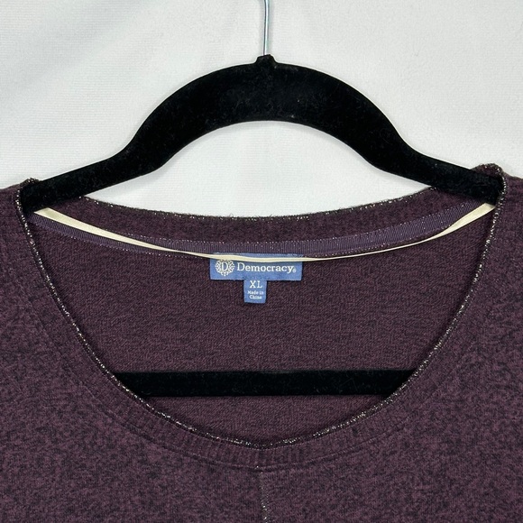 Democracy NWT Plum Marled Sweater‎ Metallic Trim Scoop Neck Y2K Streetwear Sz XL - Picture 7 of 8